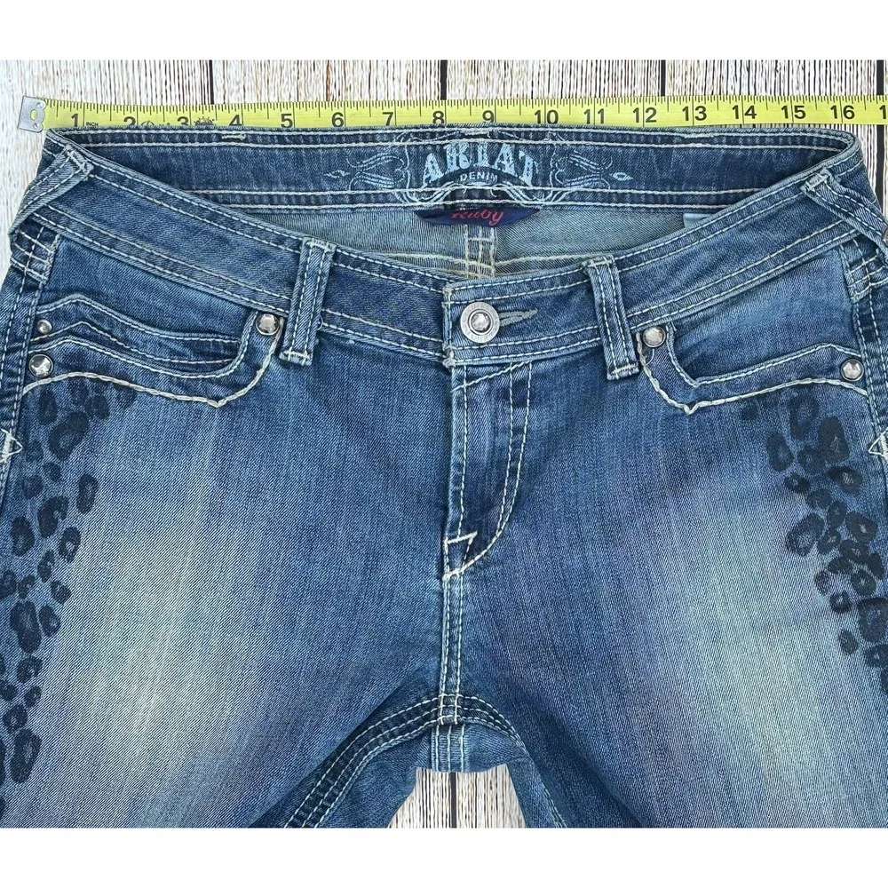 Ariat Ruby‎ Jeans Size 30R Bootcut Blue Denim Leopard Print Low Rise Western